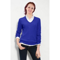 Ladies Acrylic Long Sleeve V-Neck Sweater - Royal Blue